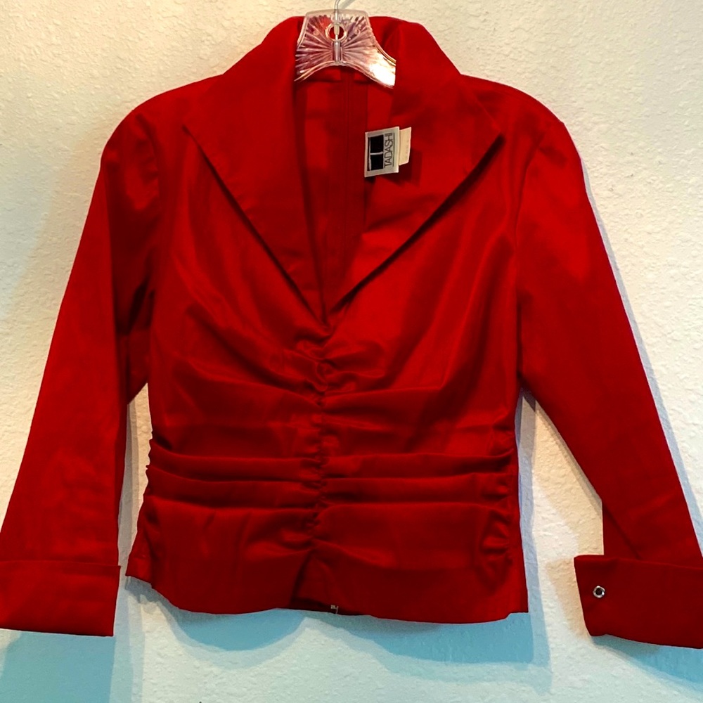 TADASHI Red Ruched Evening Jacket